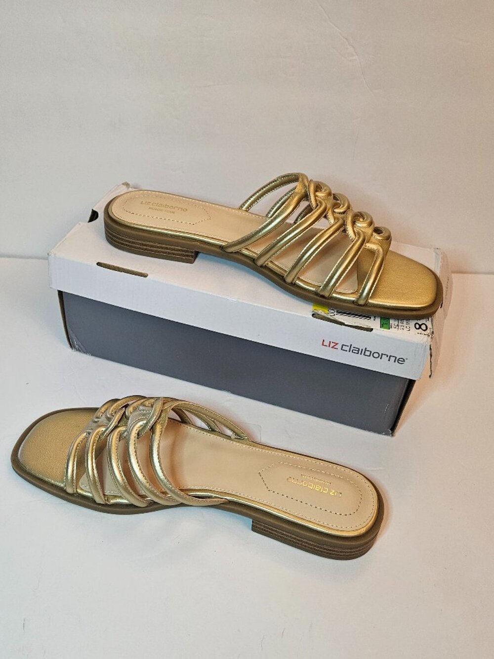Liz Claiborne Gold Multi-Strap Slide Sandals Womens Size 9.5 - Picture 3 of 8